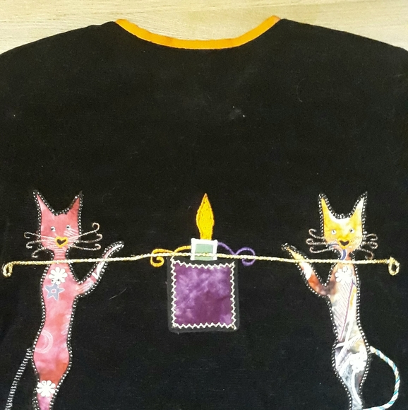 Vintage DK Daniel K Black + Orange Cat Creations Black Embellished Cardigan - Picture 12 of 14